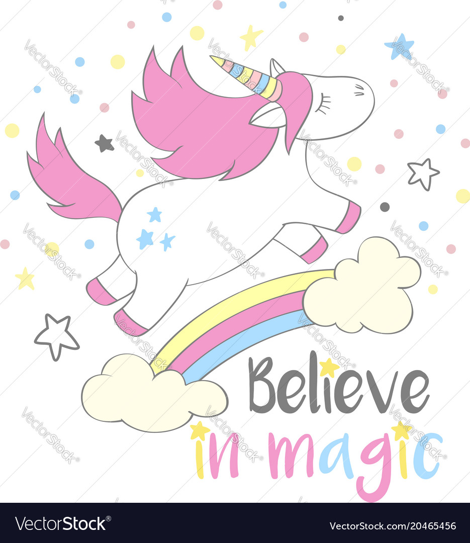 Magic cute unicorn in cartoon style Royalty Free Vector