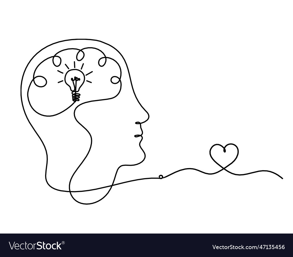 Man silhouette brain and heart as line drawing