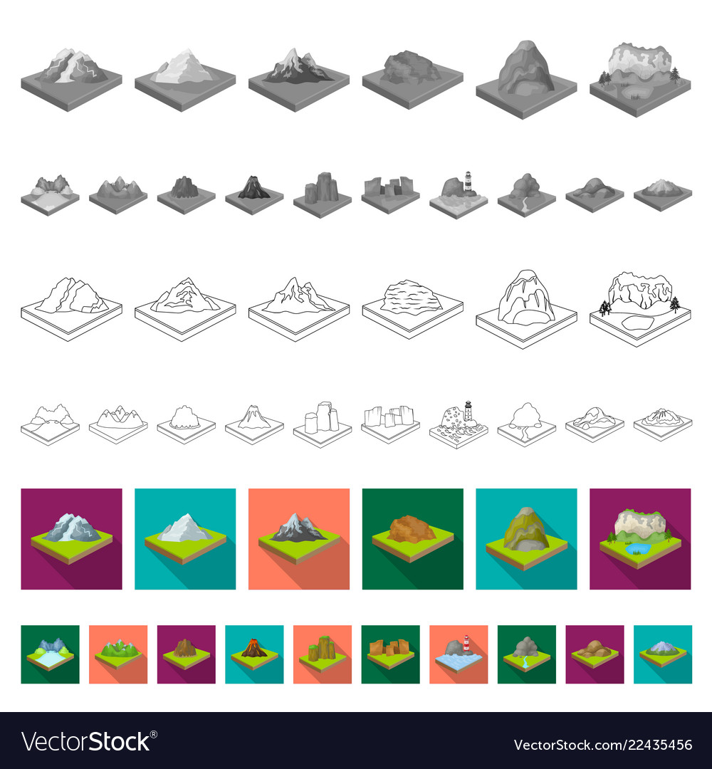 Mountains massive flat icons in set collection Vector Image