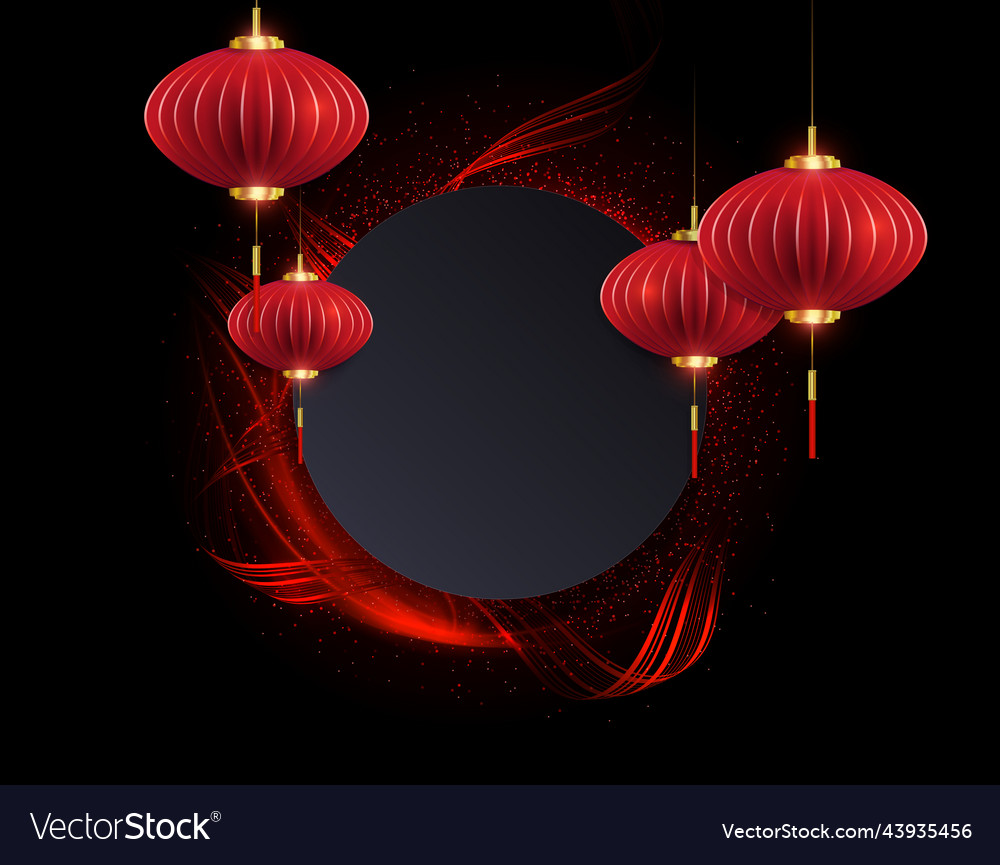 Round frame with a pattern red air lanterns vector image Round frame with a pattern red air lanterns