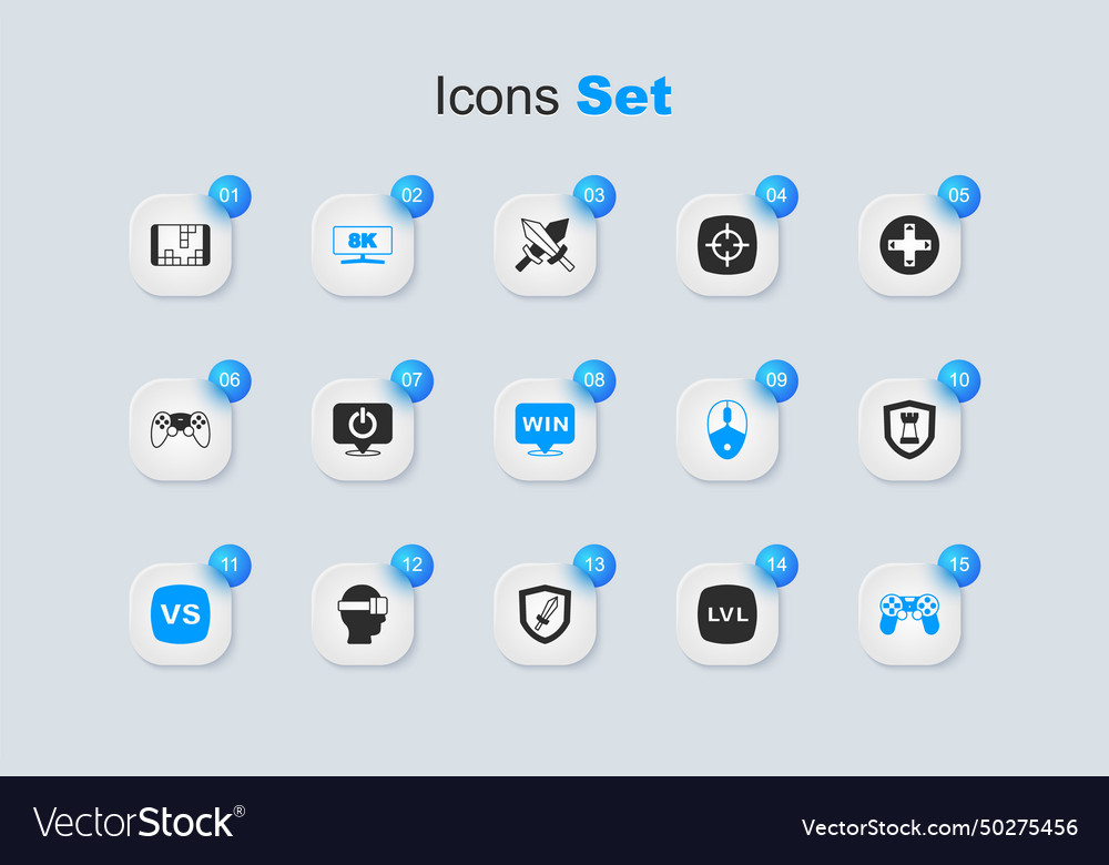 Set level game power button computer monitor vs vector image Set level game power button computer monitor vs