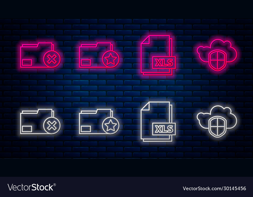 Set line document folder with star xls file vector image Set line document folder with star xls file