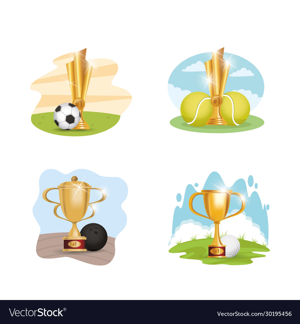 Set sports equipment and trophies awards vector image Set sports equipment and trophies awards