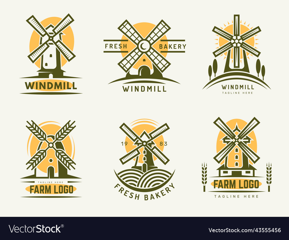 Windmill logo rural farm or bakery production vector image Windmill logo rural farm or bakery production