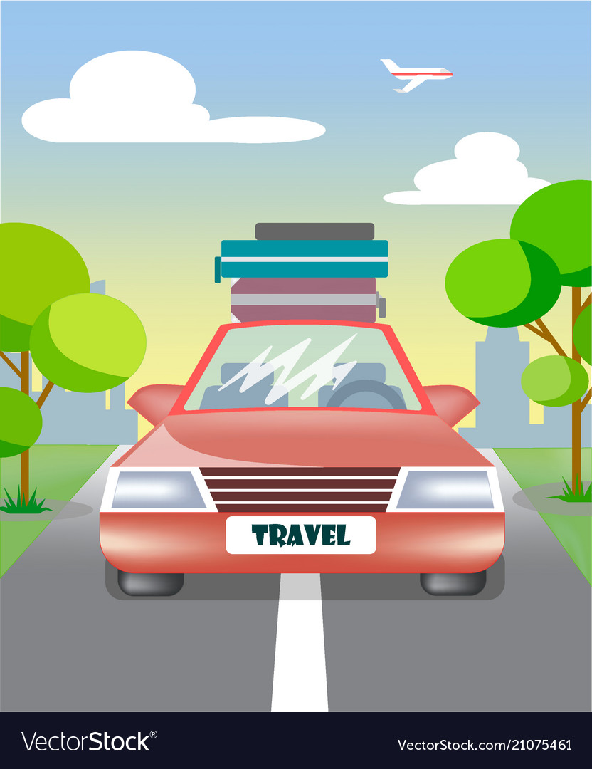 Car with luggage goes on the road to travel