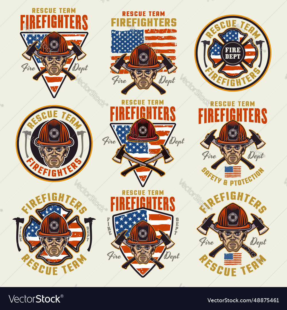 Firefighters Set Of Emblems Logos Badges Vector Image