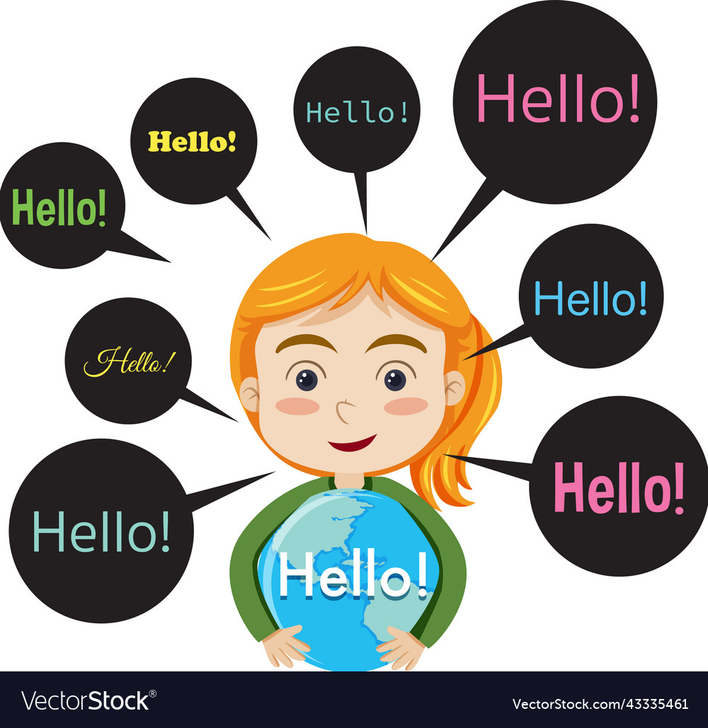 Hello speech bubbles with cartoon character Vector Image