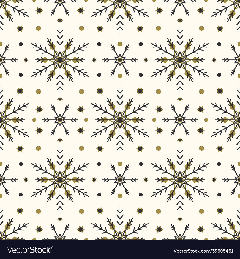 Seamless pattern with black and gold snowflakes