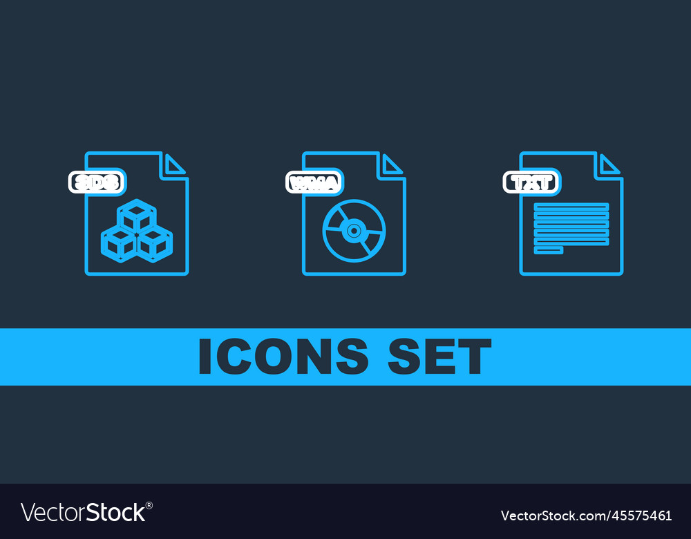 Set line txt file document 3ds and wma icon vector image Set line txt file document 3ds and wma icon