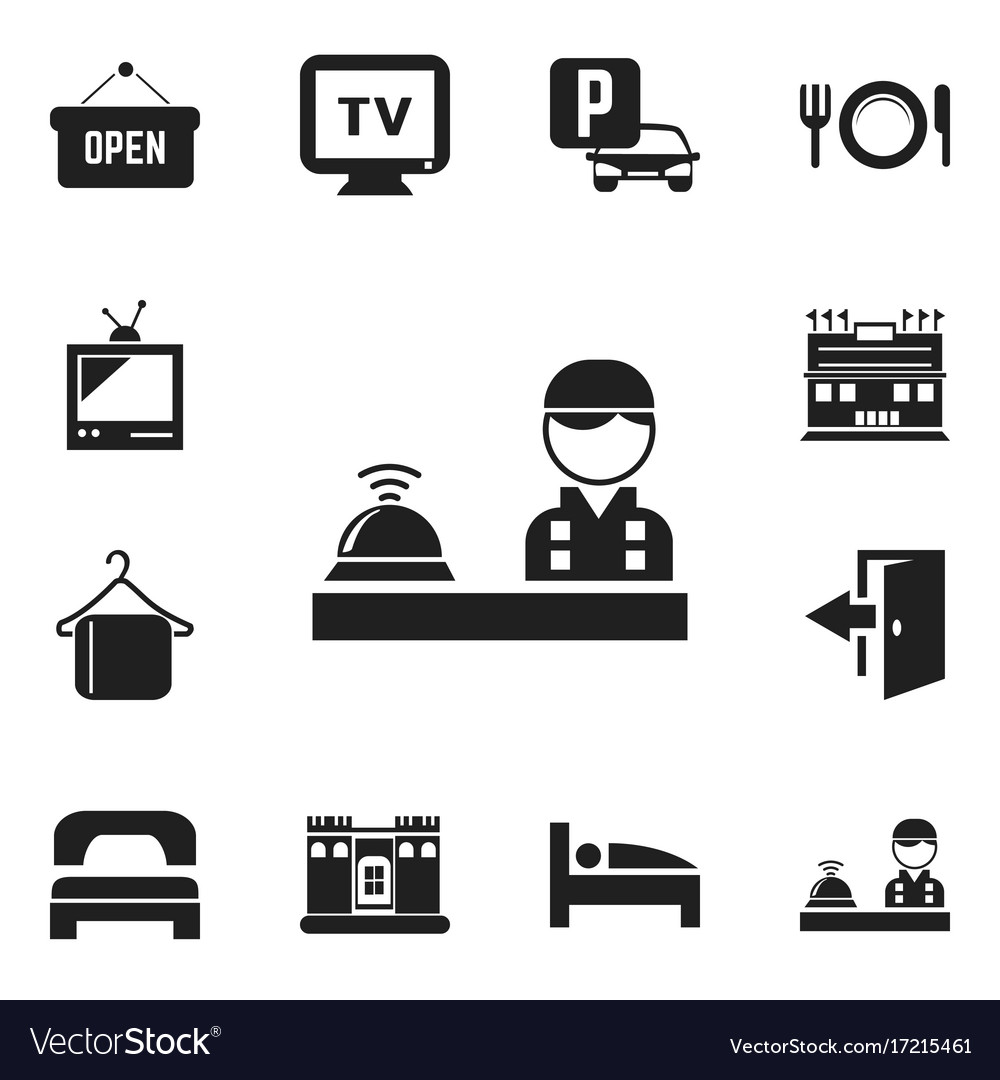 Set of 12 editable hotel icons includes symbols