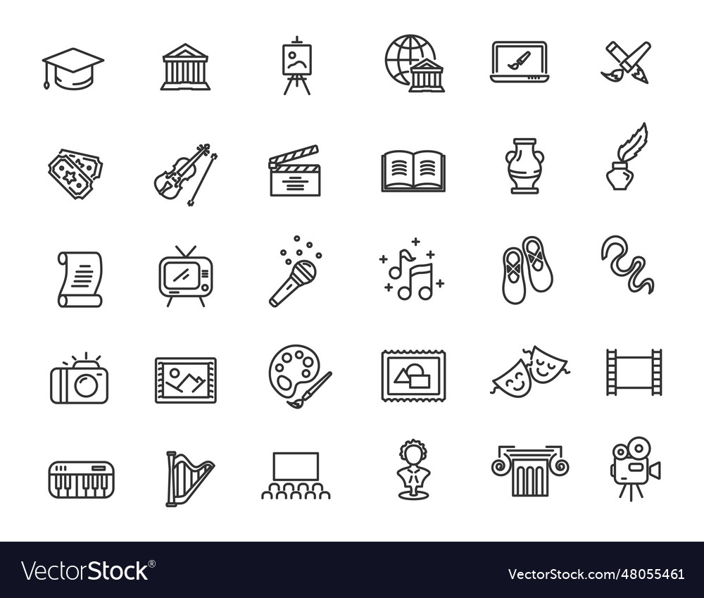 Set of linear culture icons art in simple