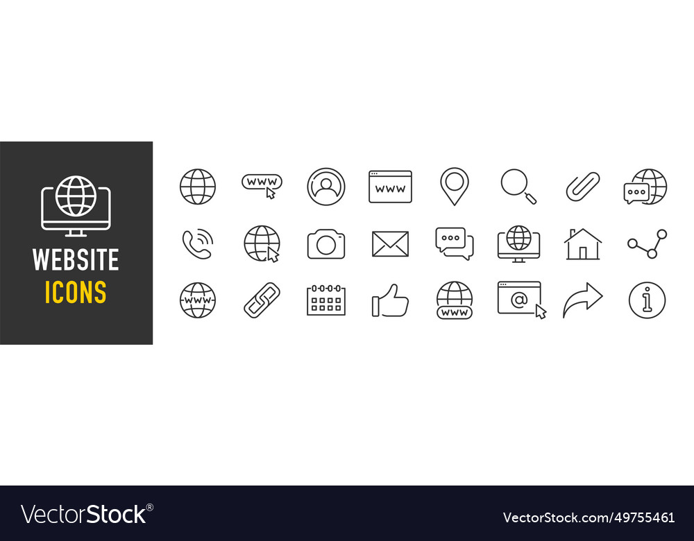 Website web icons in line style www search vector image Website web icons in line style www search