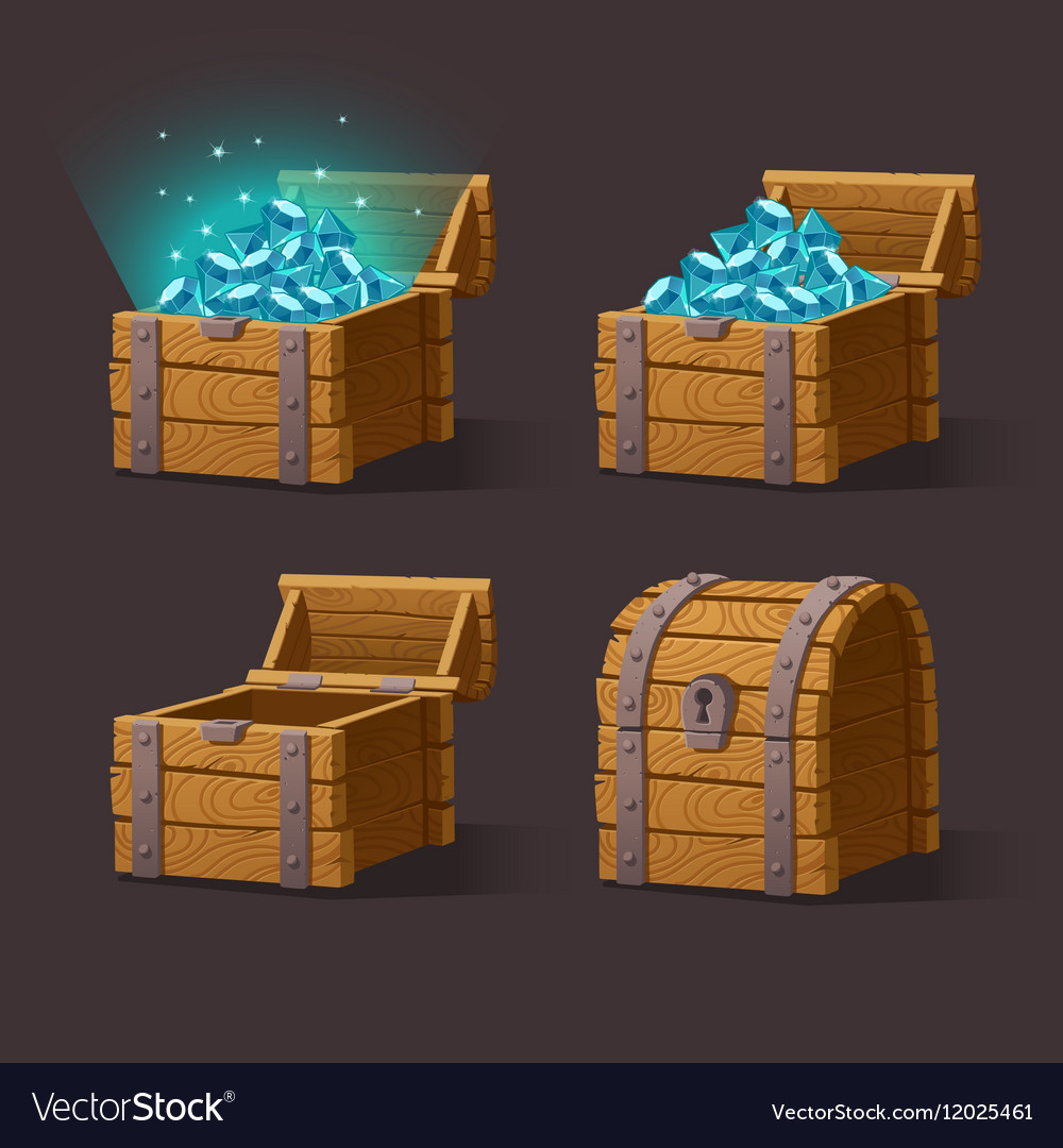 Chest set. Stylized empty chest vector.