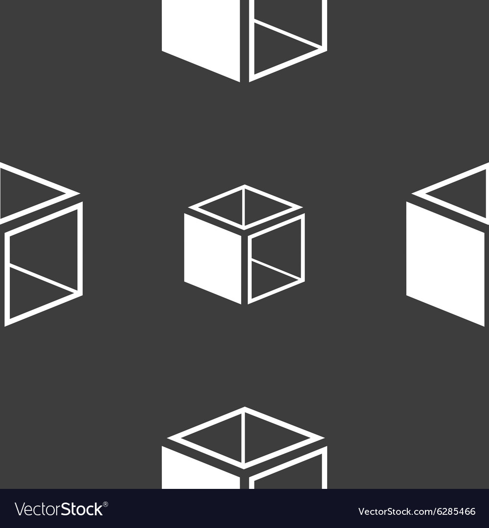 3d cube icon sign seamless pattern on a gray