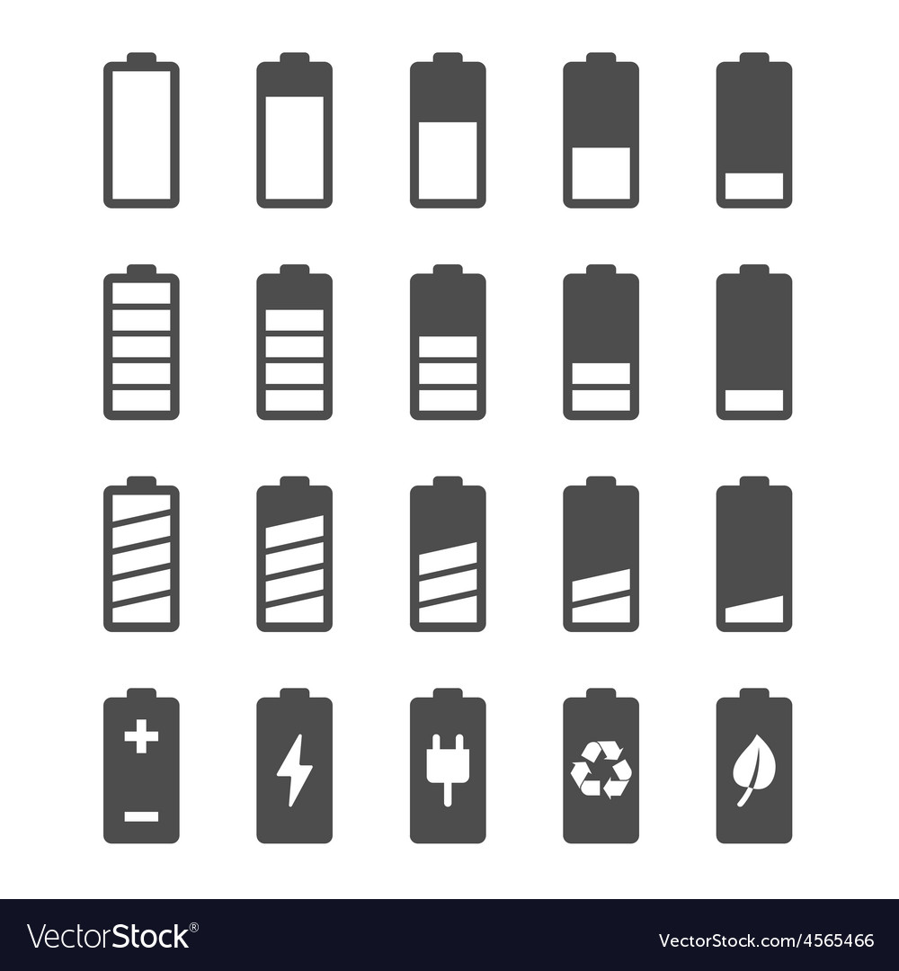 Battery Icon Set With Charge Level Indicators Vector Image