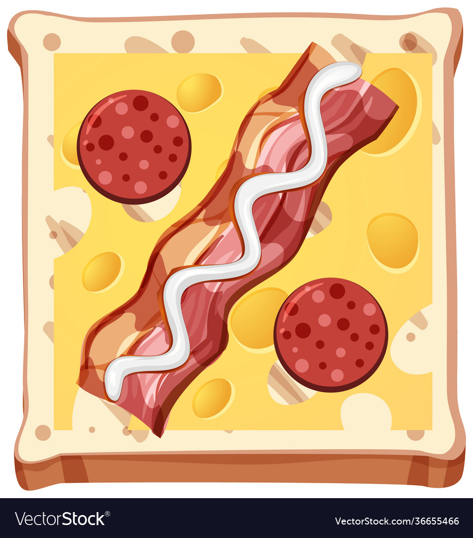 Bread with bacon and cheese topping isolated vector image Bread with bacon and cheese topping isolated