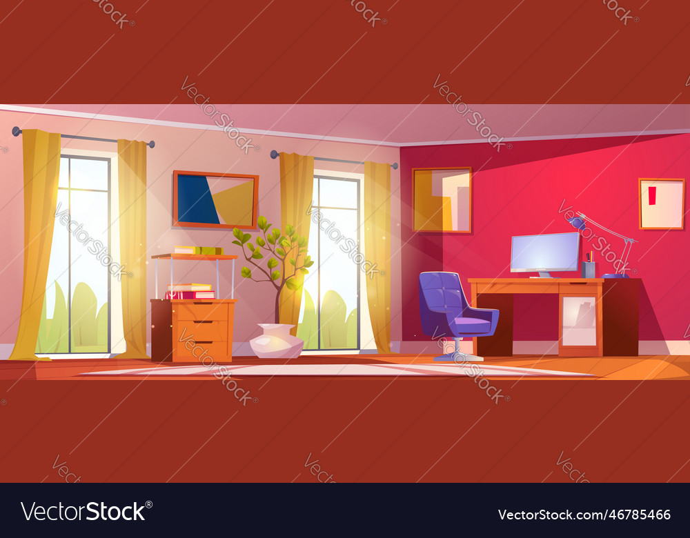 Cartoon Home Office Interior With Furniture Vector Image