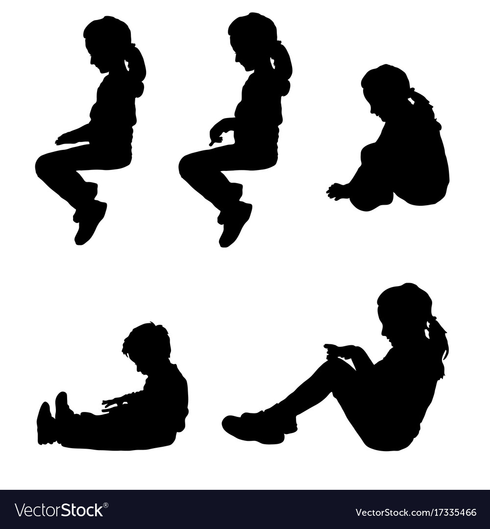 Download Children silhouette sitting happy set Royalty Free Vector