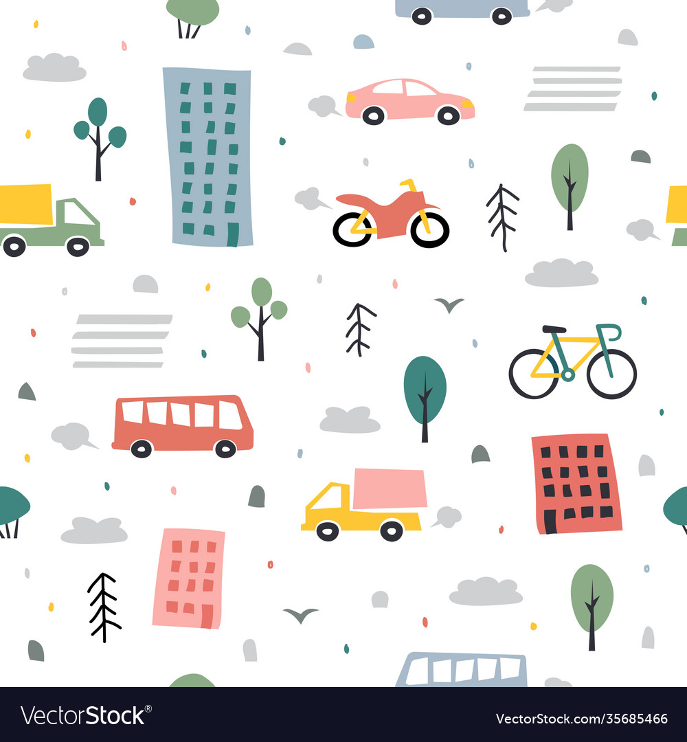 City seamless pattern childish vector image City seamless pattern childish