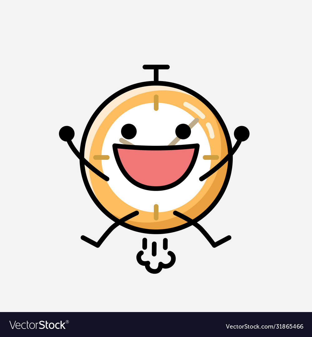 Cute clock mascot character in flat design style