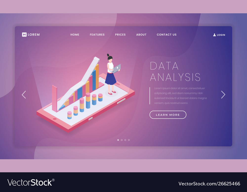 Data analysis landing page template vector image Data analysis landing page template