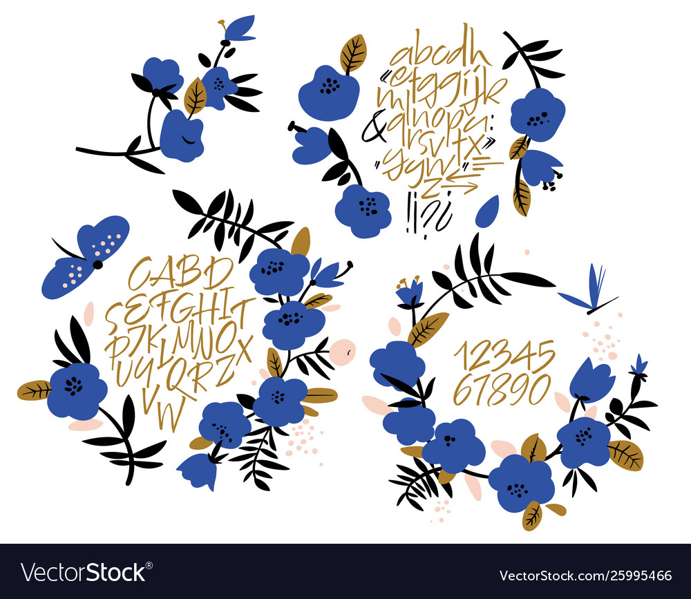 Handwritten font script latin calligraphic set