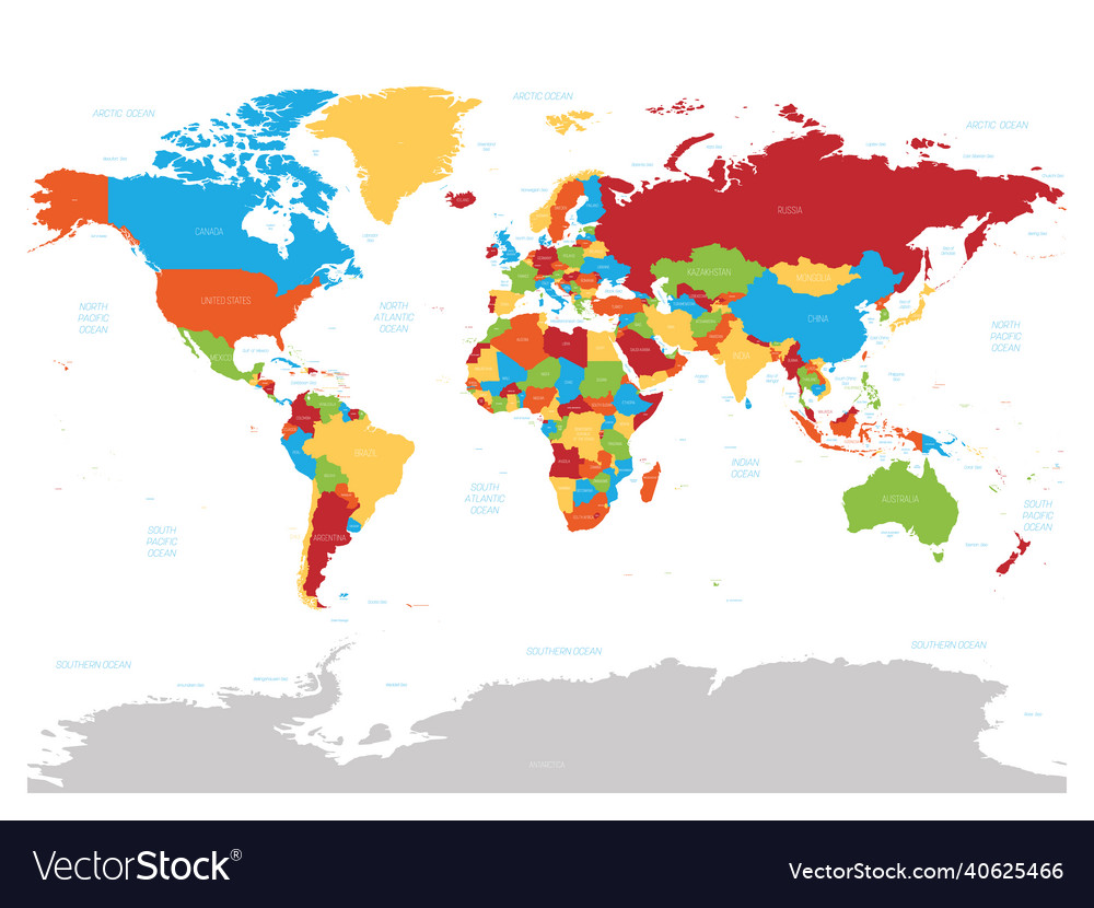 High detailed political map of world Royalty Free Vector