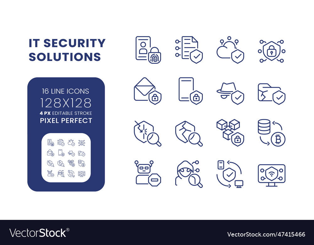 It security solutions linear desktop icons set vector image It security solutions linear desktop icons set