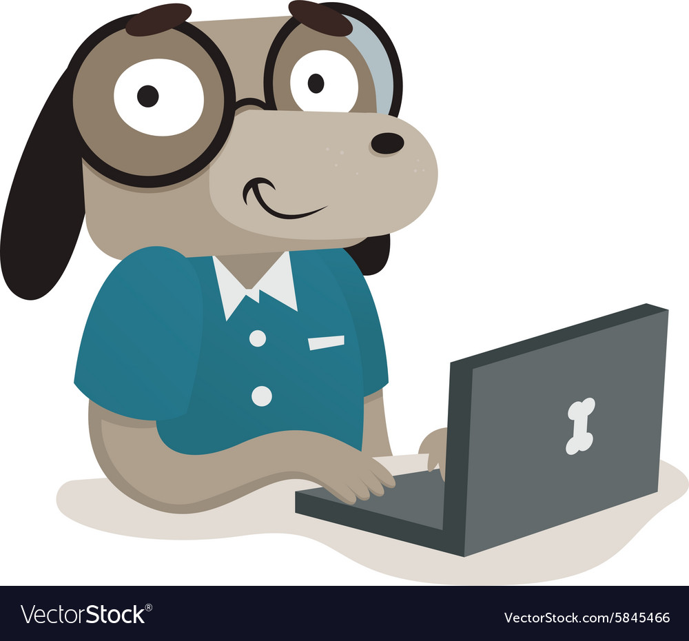 Nerd dog using a computer