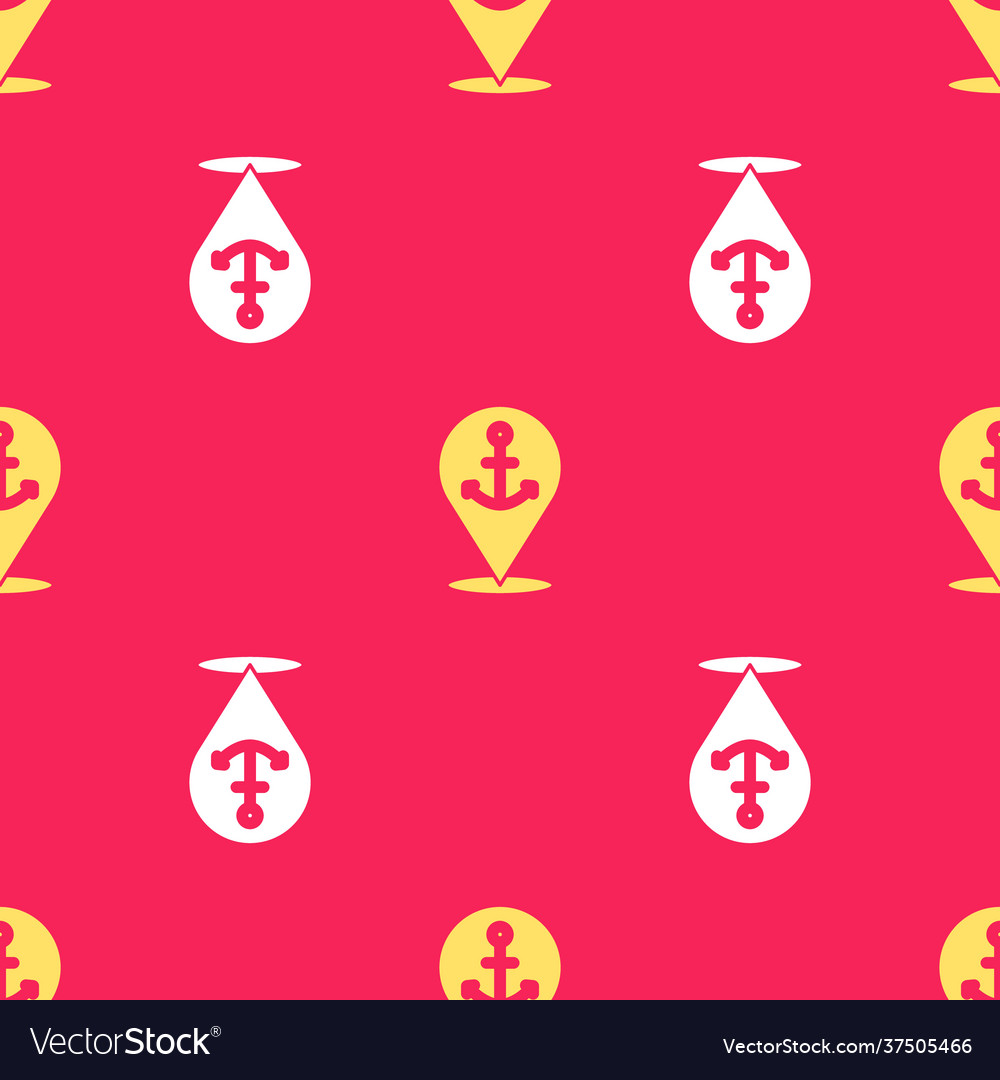 Yellow map pointer with anchor icon isolated vector image Yellow map pointer with anchor icon isolated