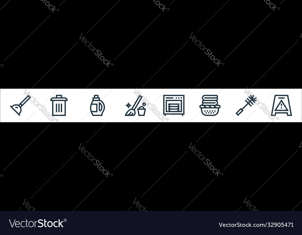 Cleaning line icons linear set quality vector image Cleaning line icons linear set quality