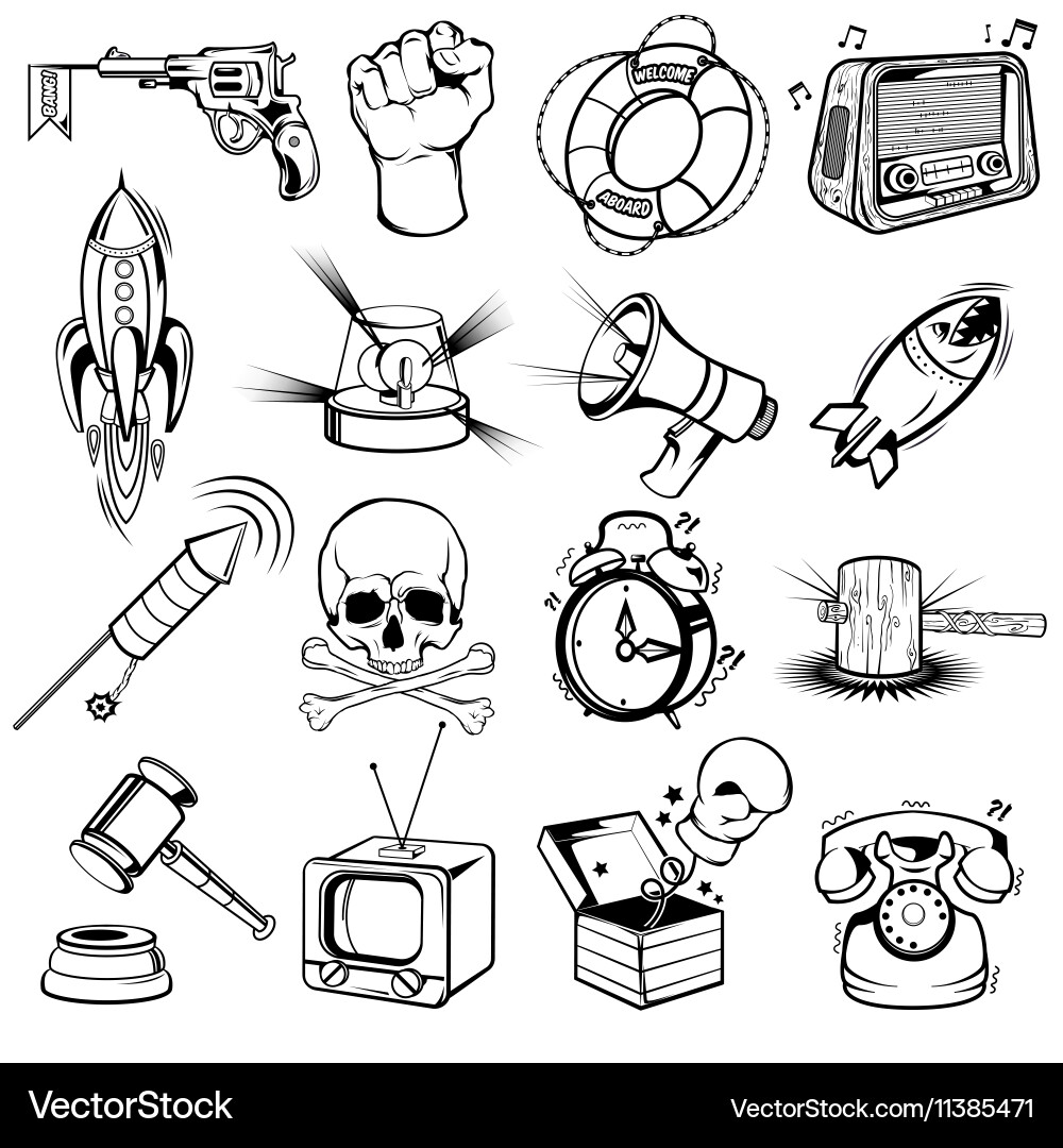 Comics monochrome elements set Royalty Free Vector Image