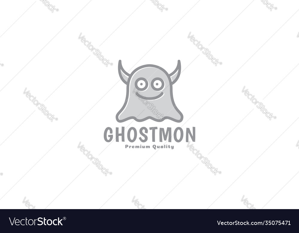 Cute cartoon ghost with horn smile logo icon Vector Image