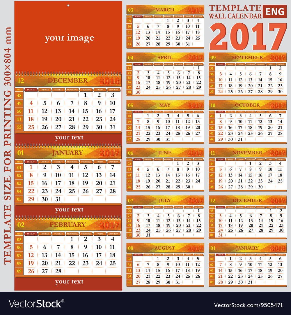 English template wall quarterly calendar 2017 Vector Image