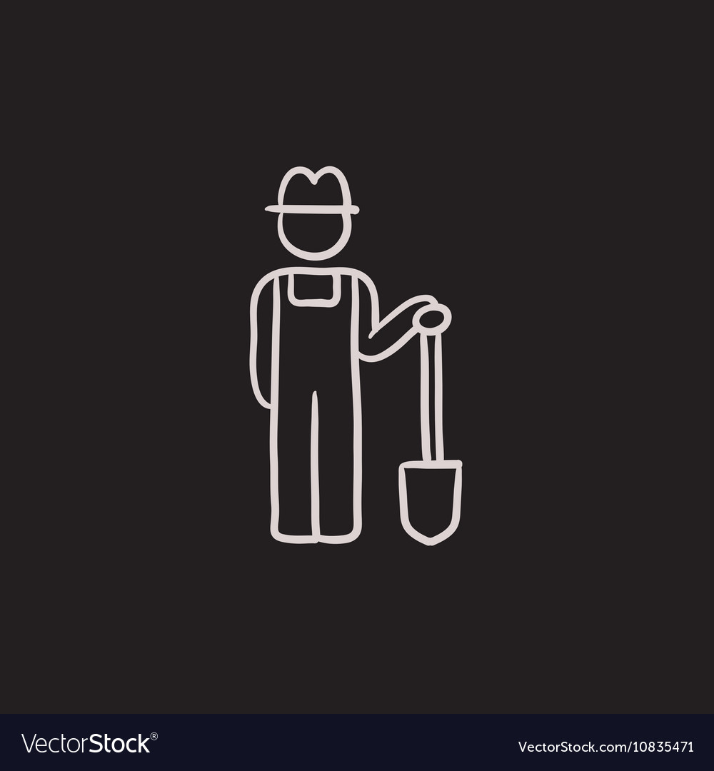 Farmer with shovel sketch icon