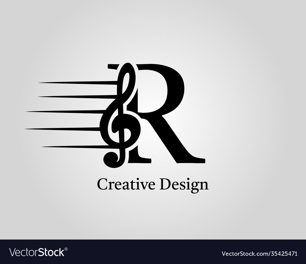 Key note r letter logo music note on initial r Vector Image