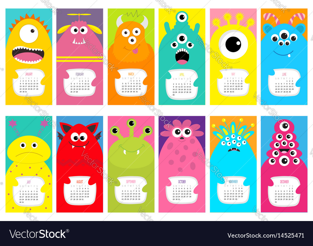 Monster vertical monthly calendar 2017 Royalty Free Vector