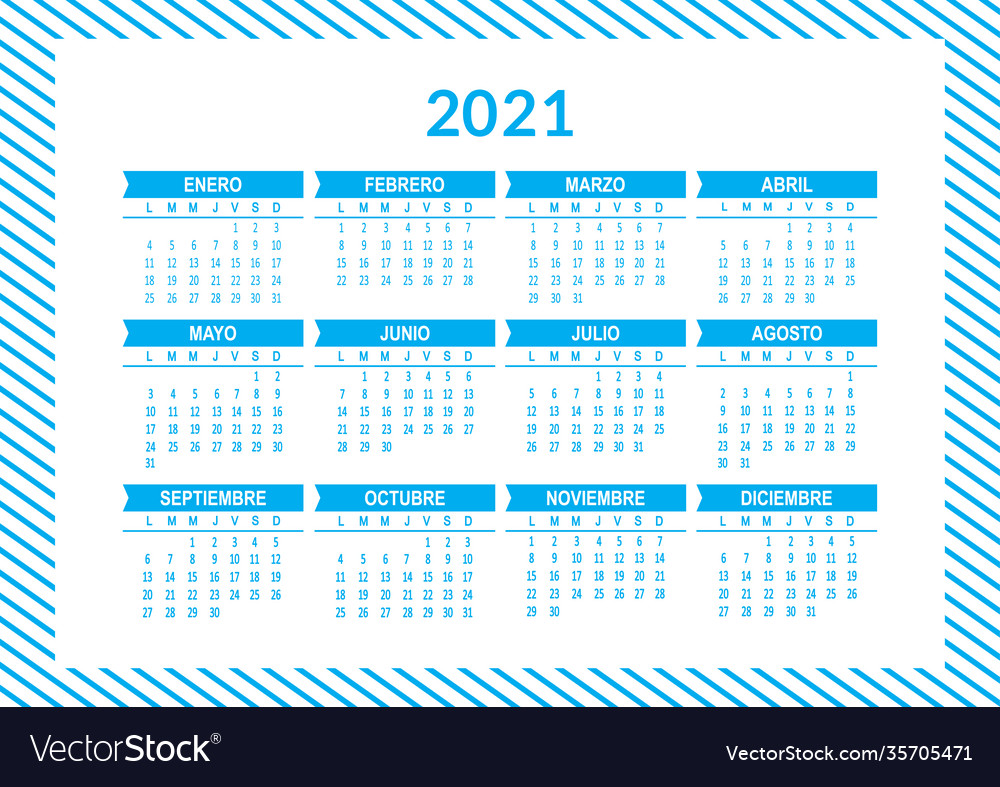 Spanish 2021 year calendar week starts