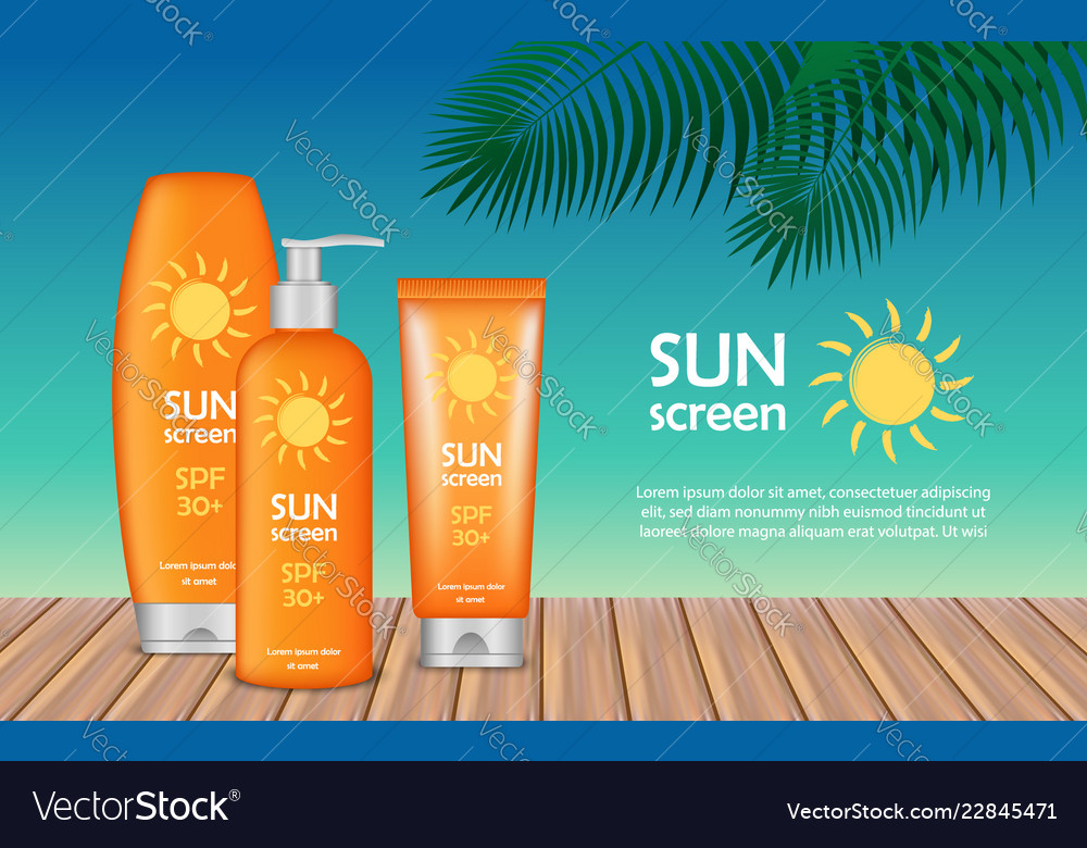 Summer sunscreen banner realistic style Royalty Free Vector