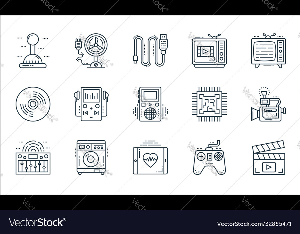 Technology devices line icons linear set quality vector image Technology devices line icons linear set quality