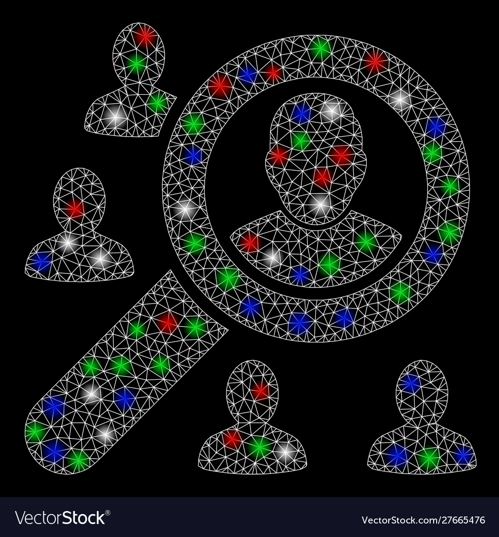 Bright mesh 2d search users with flash spots vector image Bright mesh 2d search users with flash spots