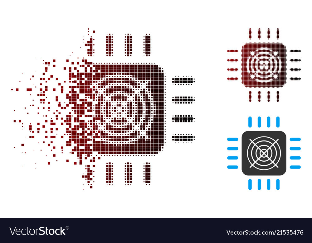 Decomposed pixel halftone asic processor icon vector image Decomposed pixel halftone asic processor icon