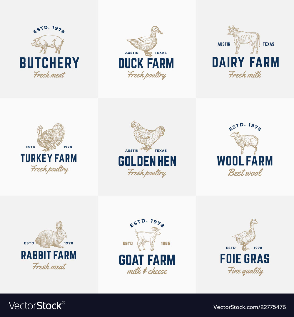 Domestic animals and poultry retro logo Royalty Free Vector