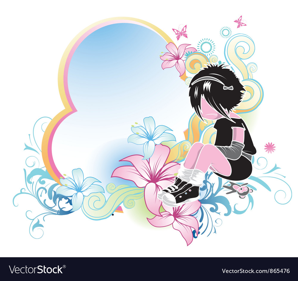 Floral frame with emo kid Royalty Free Vector Image