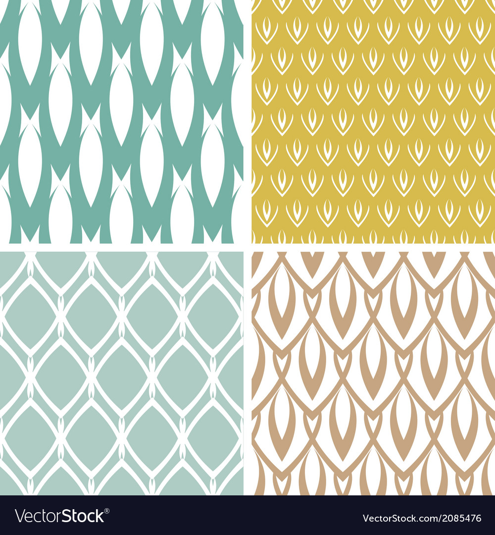 Four abstract ornamental shapes seamless patterns