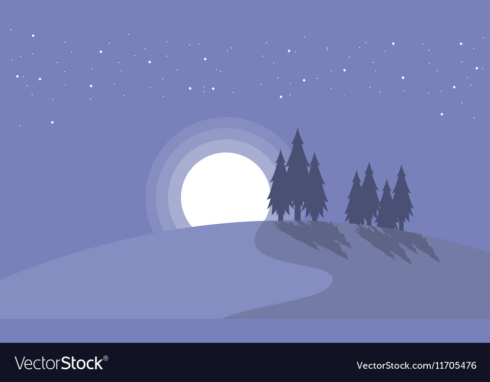 Landscape of spruce with moon christmas