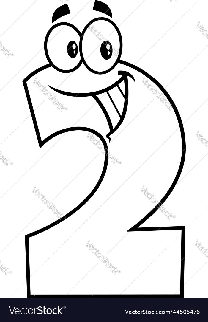 Outlined funny number two 2 cartoon character Vector Image