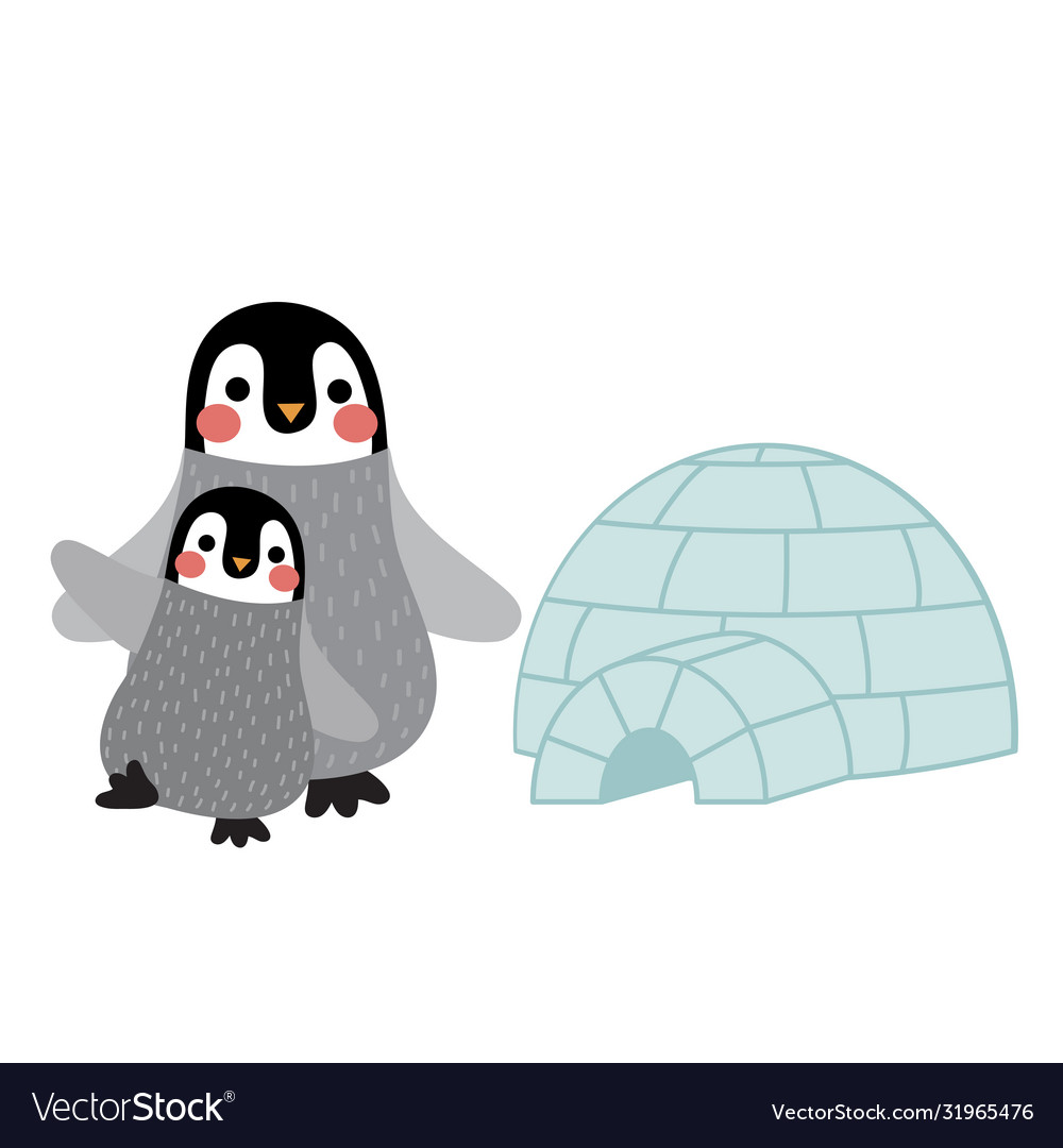 Penguin mother and child animal cartoon character vector image Penguin mother and child animal cartoon character