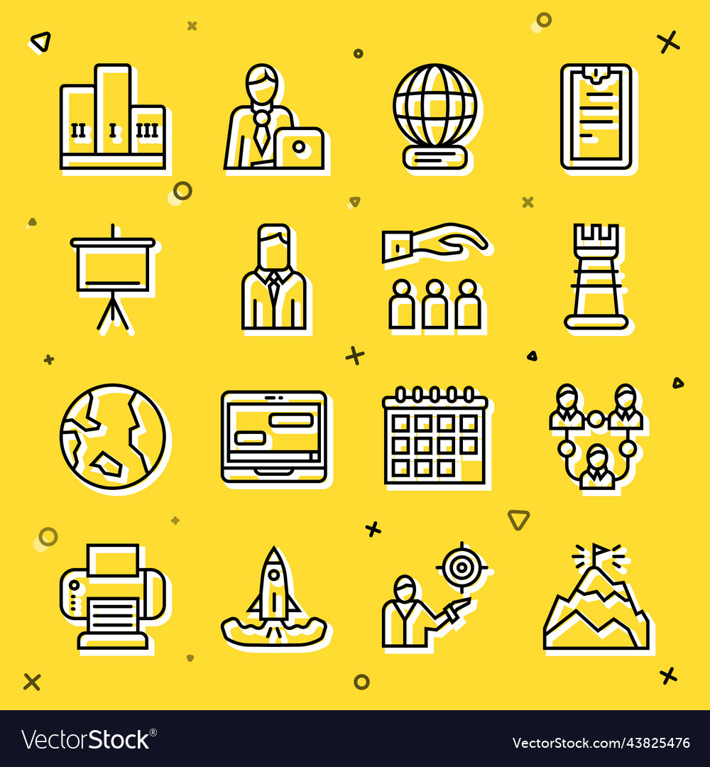 Set line mountains with flag project team base vector image Set line mountains with flag project team base