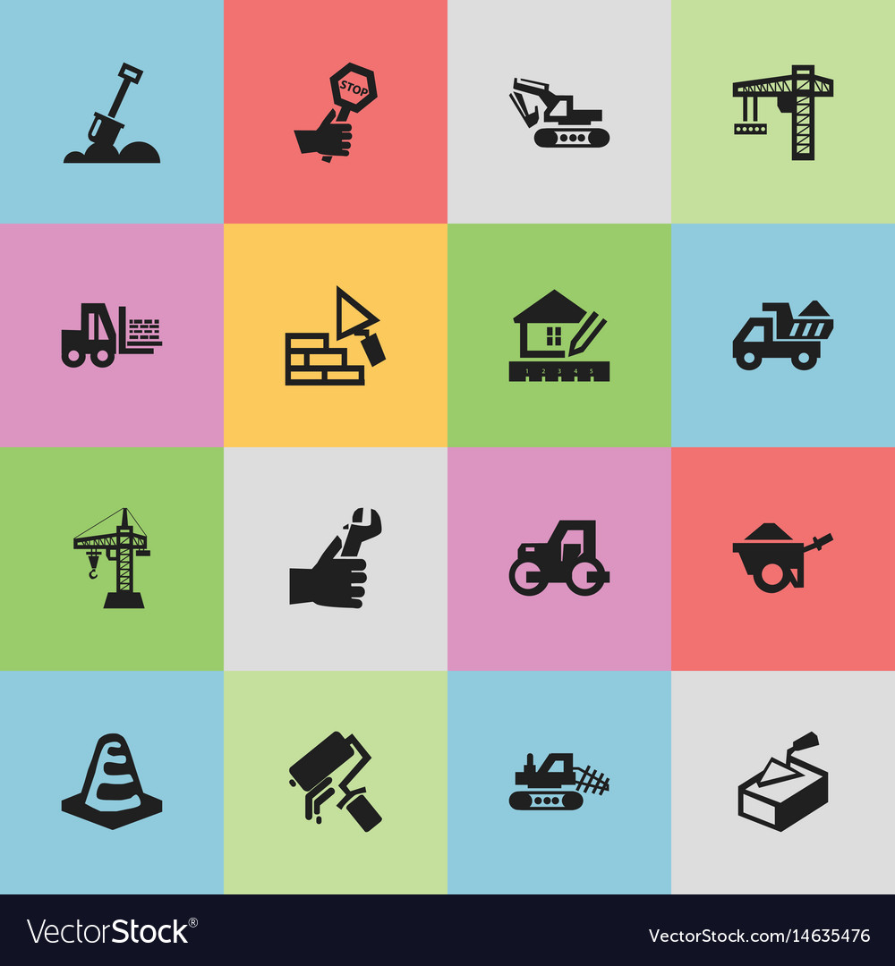 Set of 16 editable building icons includes